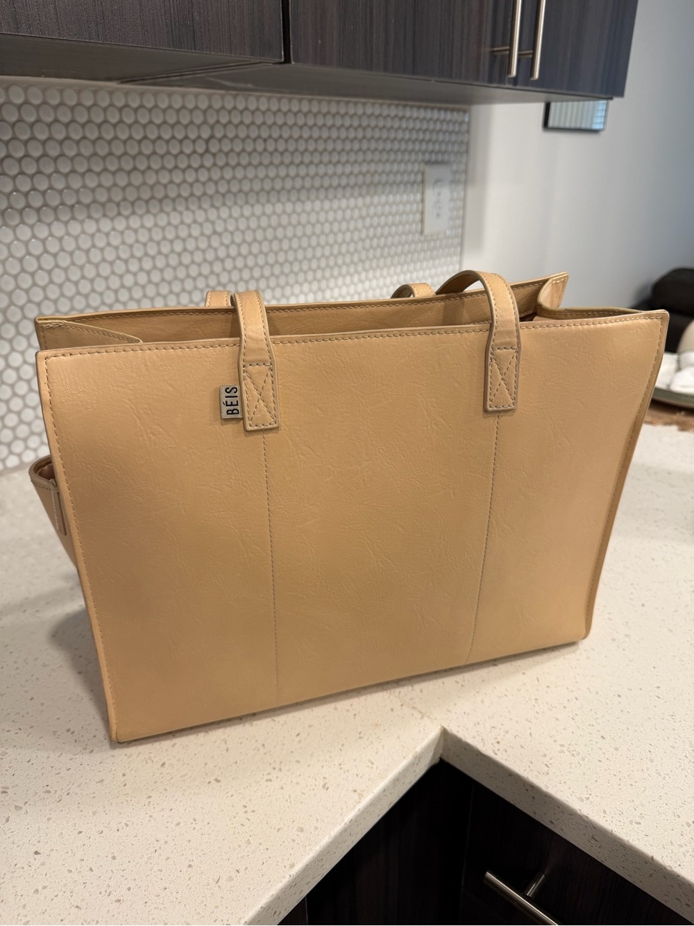 The BEIS work tote (regular not large) Tan Structured Tote with Top Handles